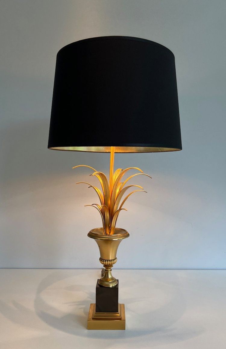 Paire De Lampes Palmier En Chrome Et Laiton. Travail Francais Dans Le Goût De La Maison Charles