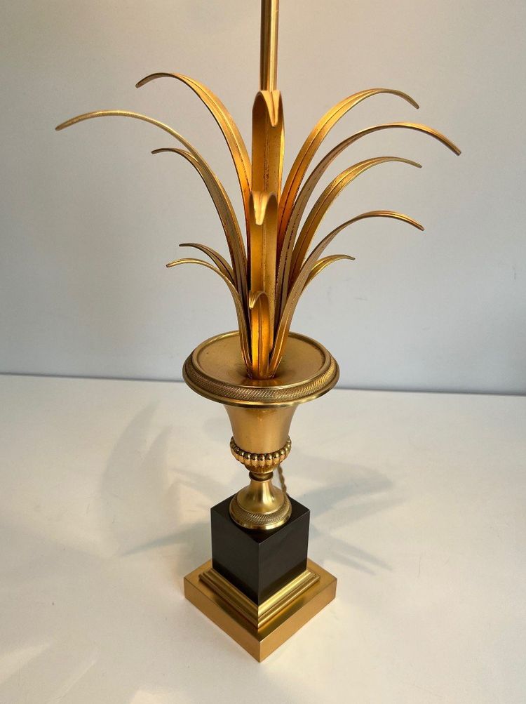 Paire De Lampes Palmier En Chrome Et Laiton. Travail Francais Dans Le Goût De La Maison Charles