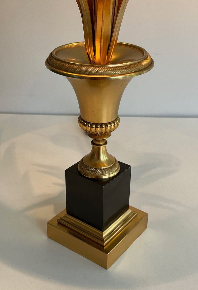 Paire De Lampes Palmier En Chrome Et Laiton. Travail Francais Dans Le Goût De La Maison Charles