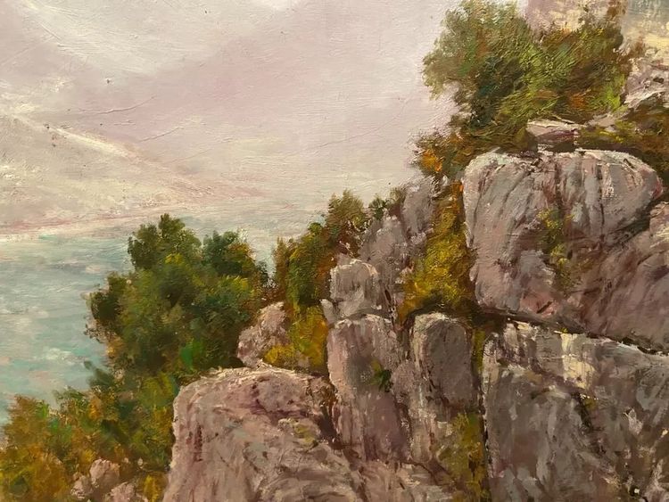 Pittura Francesco FELIPPINI 1853-1895 vista Grande Corniche strada Nizza Mentone