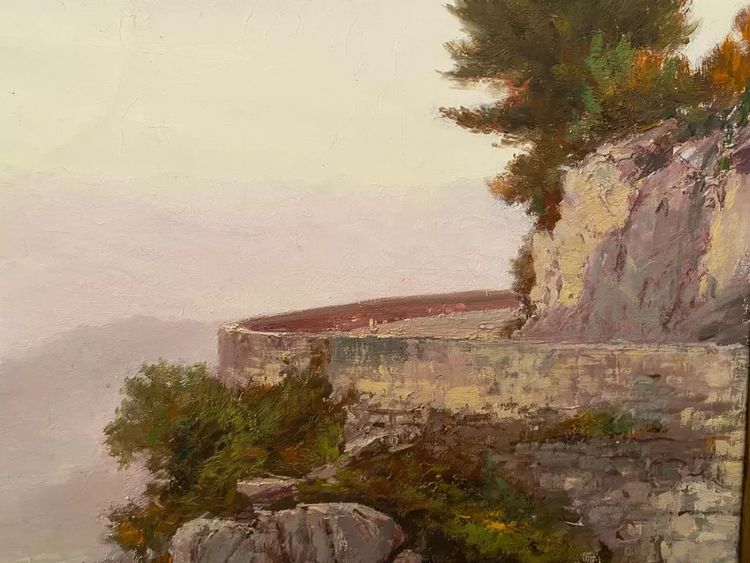 Pittura Francesco FELIPPINI 1853-1895 vista Grande Corniche strada Nizza Mentone