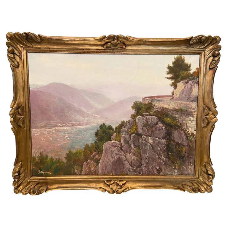 Pittura Francesco FELIPPINI 1853-1895 vista Grande Corniche strada Nizza Mentone