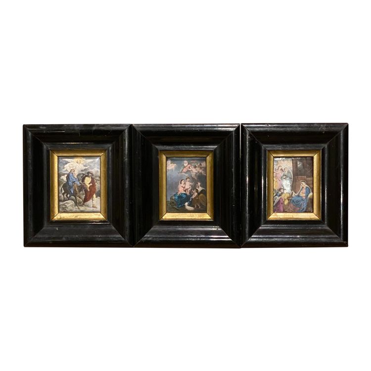Ensemble de trois scènes religieuses, Peinture sur porcelaine, XIXe siècle 