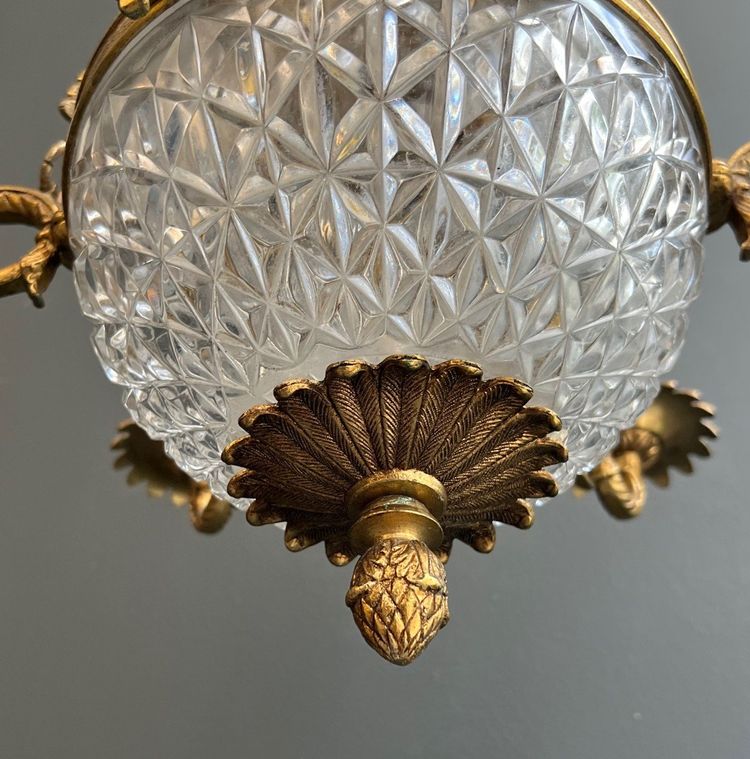Empire Style Hot Air Balloon Chandelier in Bronze and Crystal with Arrow and Swan Neck Decor.