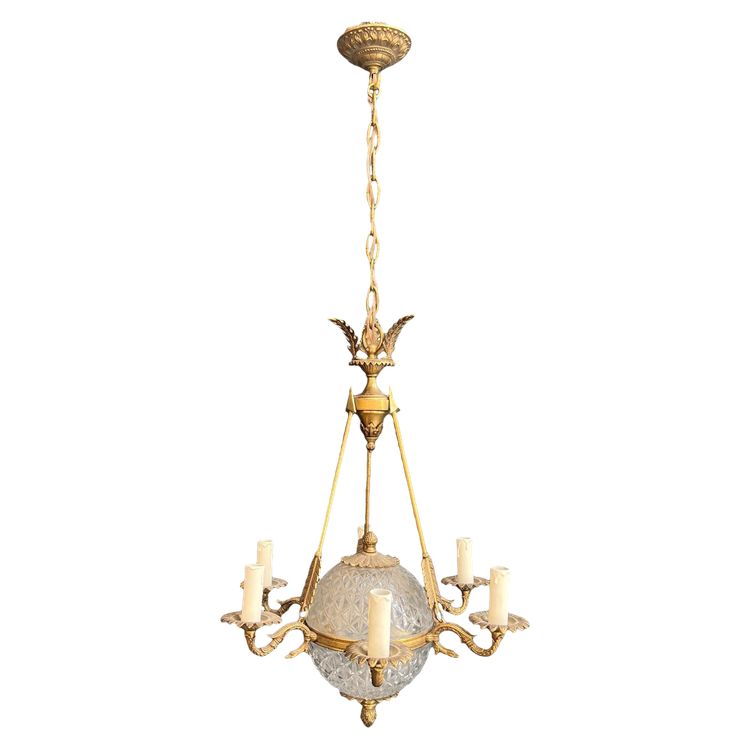 Empire Style Hot Air Balloon Chandelier in Bronze and Crystal with Arrow and Swan Neck Decor.