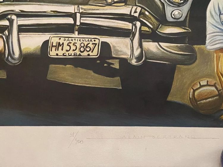 Grande lithographie Alain Bertrand "La curiosité" scène de vie à Cuba 21/300