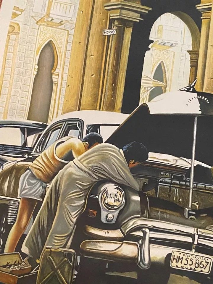 Grande lithographie Alain Bertrand "La curiosité" scène de vie à Cuba 21/300