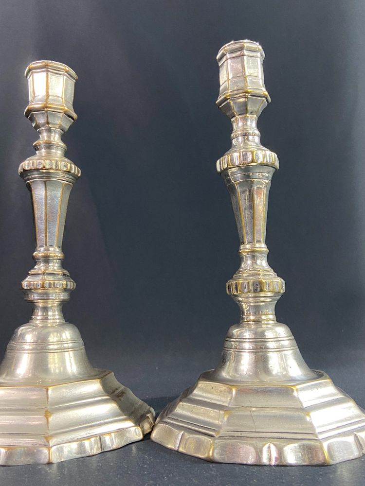 Pair of 18th Regency silver-plated bronze candlestick torches