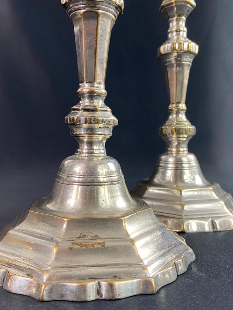 Pair of 18th Regency silver-plated bronze candlestick torches