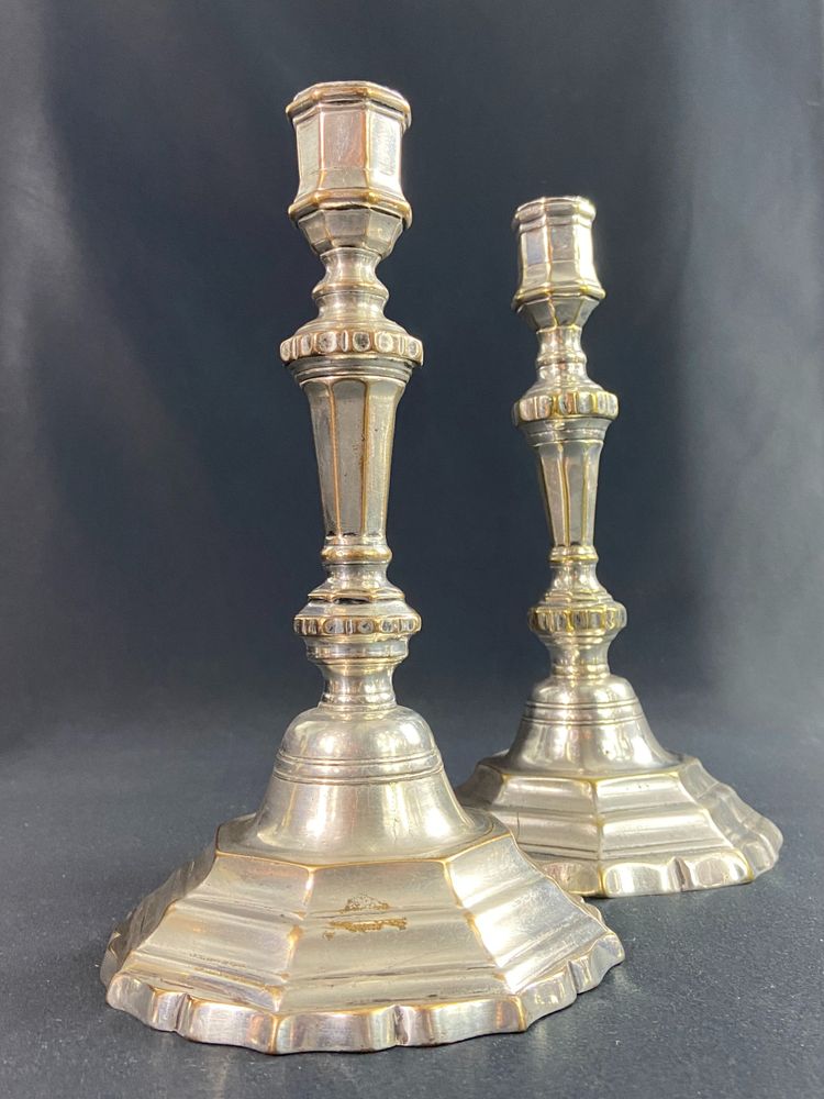 Pair of 18th Regency silver-plated bronze candlestick torches