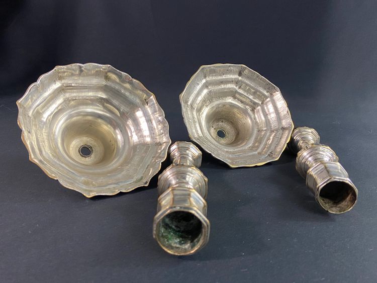 Pair of 18th Regency silver-plated bronze candlestick torches