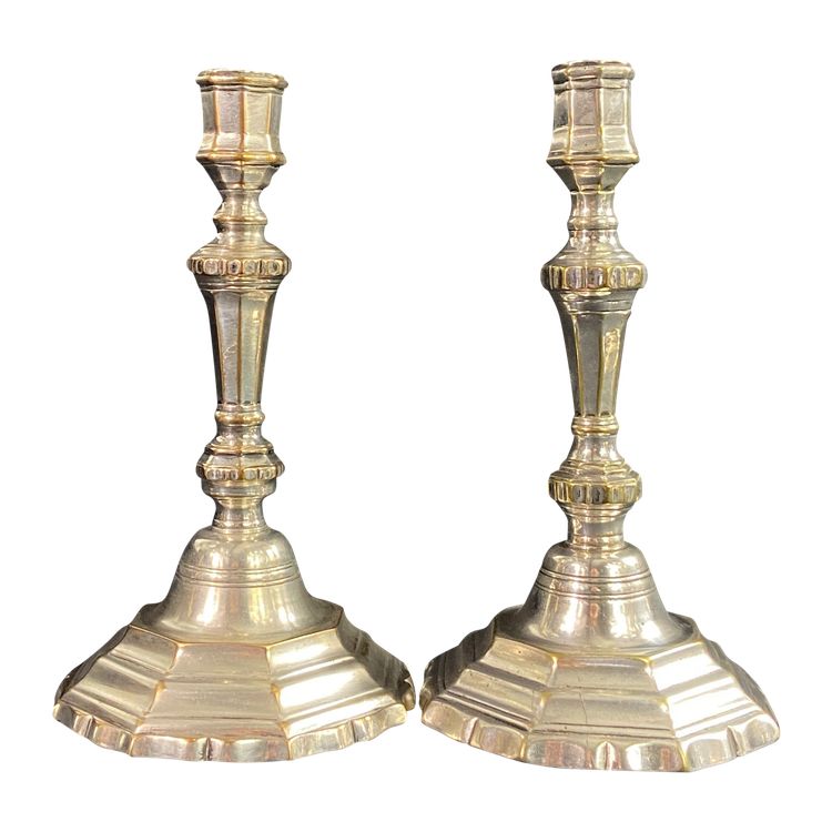 Pair of 18th Regency silver-plated bronze candlestick torches