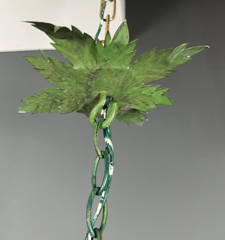 Large 8-Arm Porcelain Foliage And Painted Sheet Metal Chandelier
