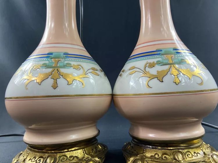 Pair of Old Paris porcelain lamps on bronze Louis-Philippe period 1830