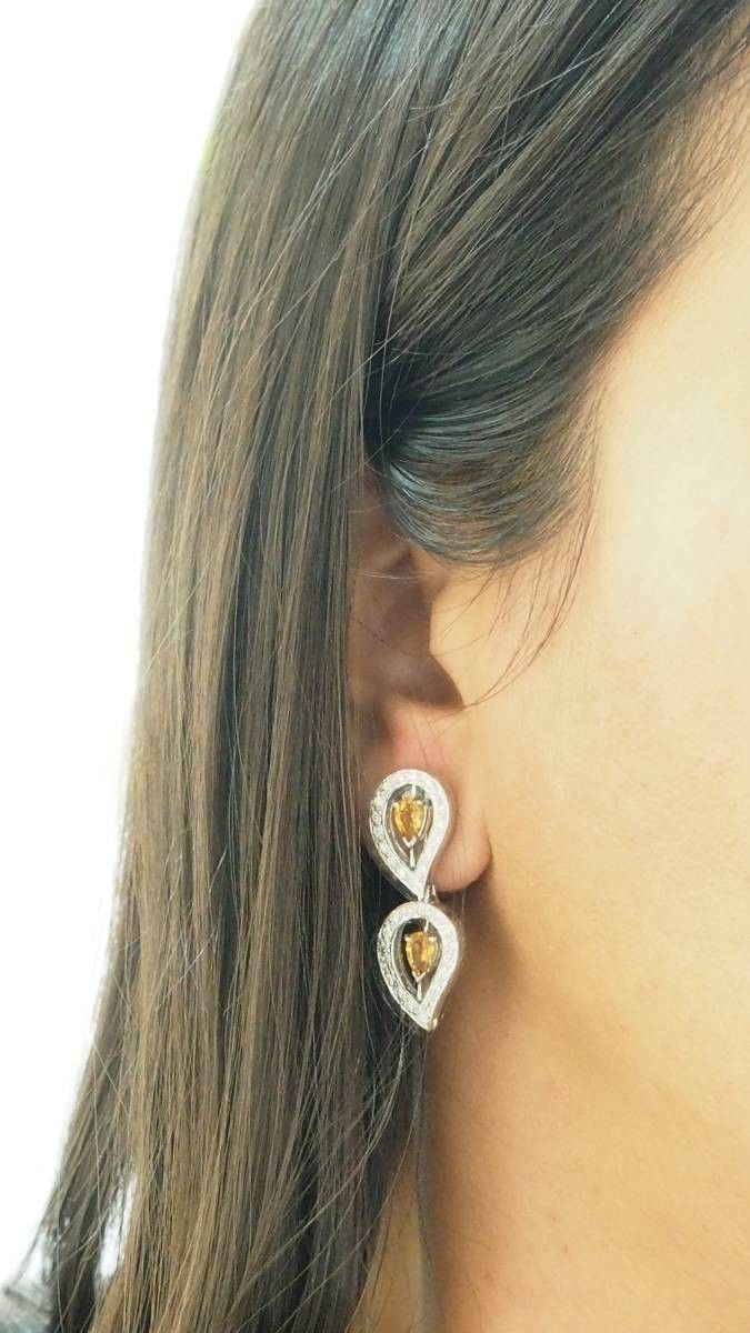 Orecchini in oro bianco, citrini e diamanti