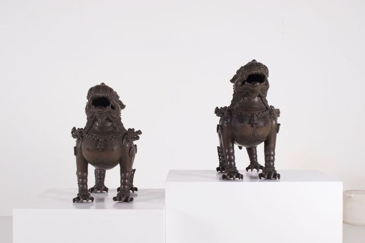 Coppia di leoni delle nevi di Simha Gardiens
