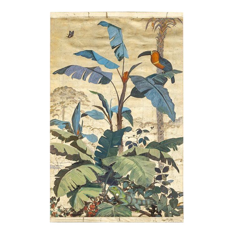 Painted canvas. Toucan on a leafy background. Contemporary work. LS60301260A
