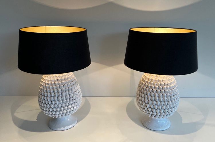 Pair of Important Ceramic Lamps. French work. Circa 1970