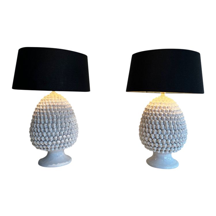 Pair of Important Ceramic Lamps. French work. Circa 1970