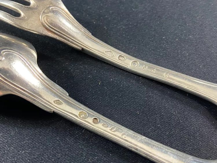 Louis XV silver flatware, fork, spoon, fillet, cock 1798-1809