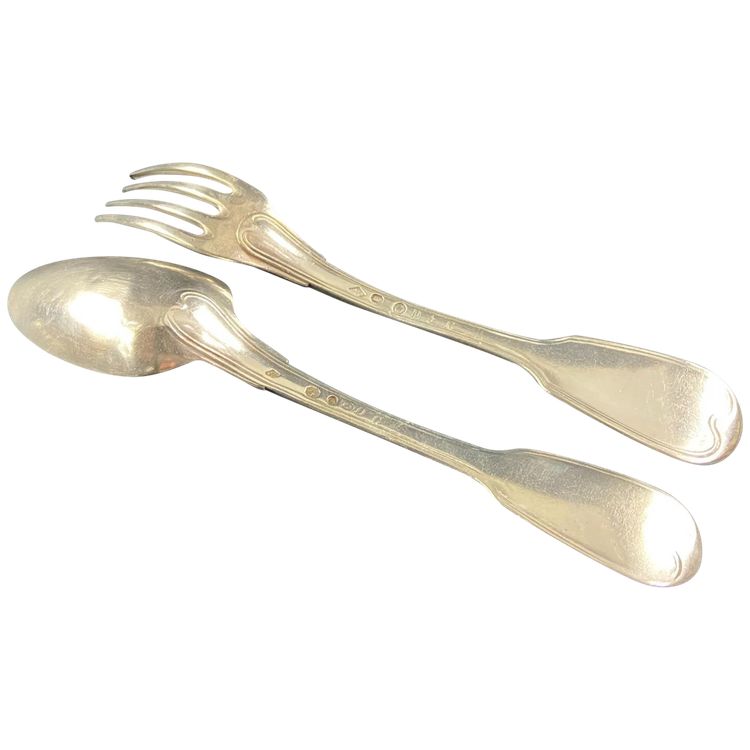Louis XV silver flatware, fork, spoon, fillet, cock 1798-1809