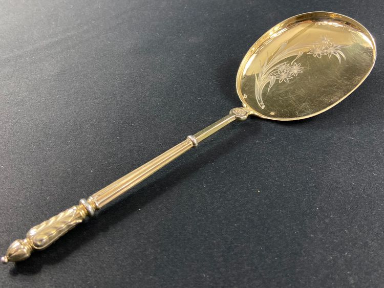 Regency-style ice-cream scoop in silver vermeil signed PUIFORCAT