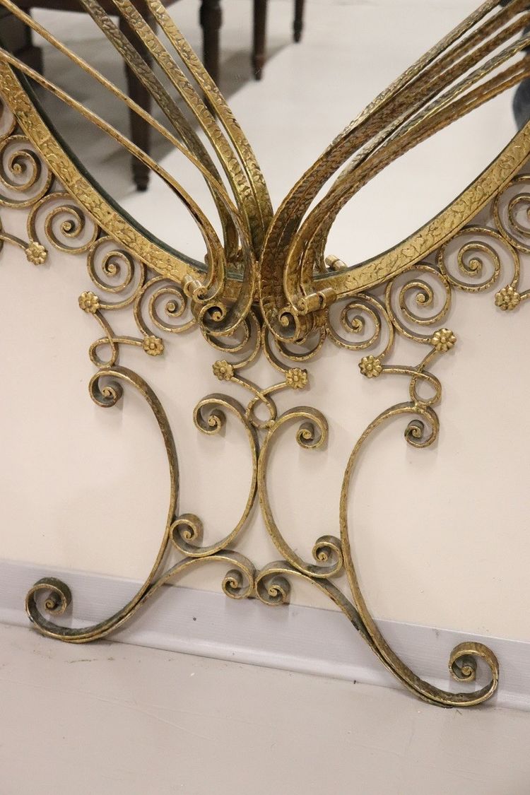 Oval Floor Mirror in Iron with Consolle Table in Marble attributed to Pier Luigi Colli