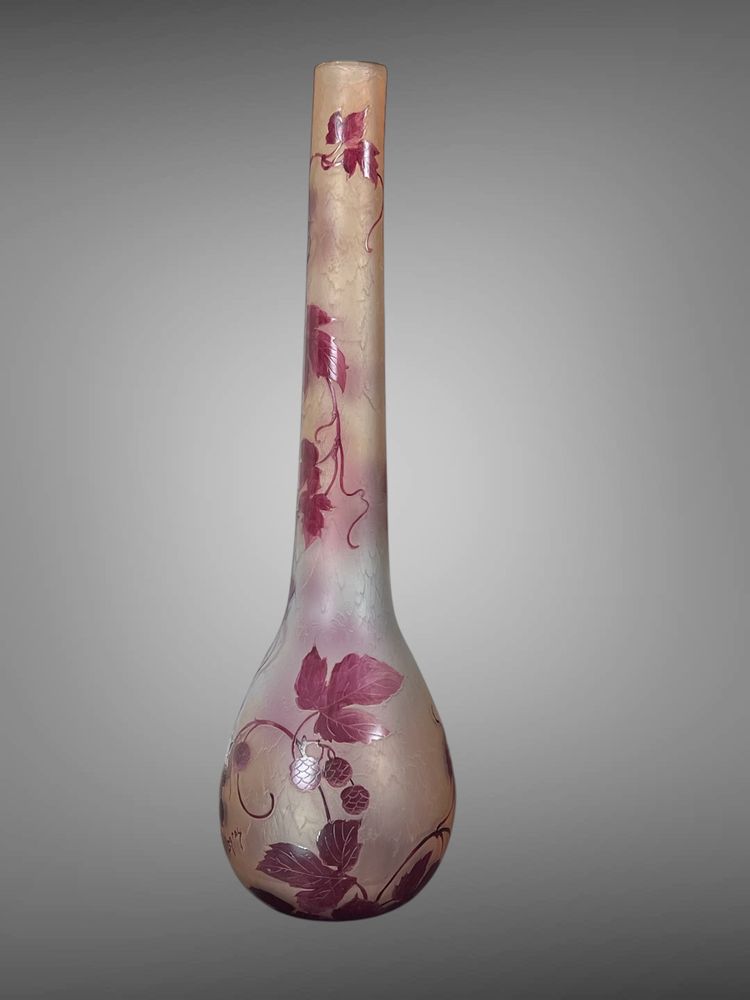 IMPORTANT OVOIDE VASE SIGNIERT LEGRAS IN GIEFERGLAS MIT MÛRIERDECK 65 CM HOCH