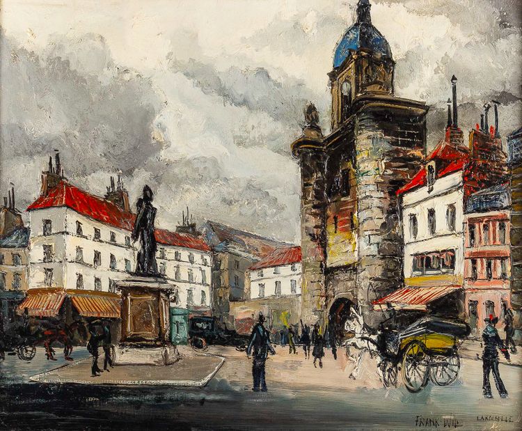 Franck Will (1900-1951) Place de la Grosse Horloge a La Rochelle olio su tela 1925-1930 ca.