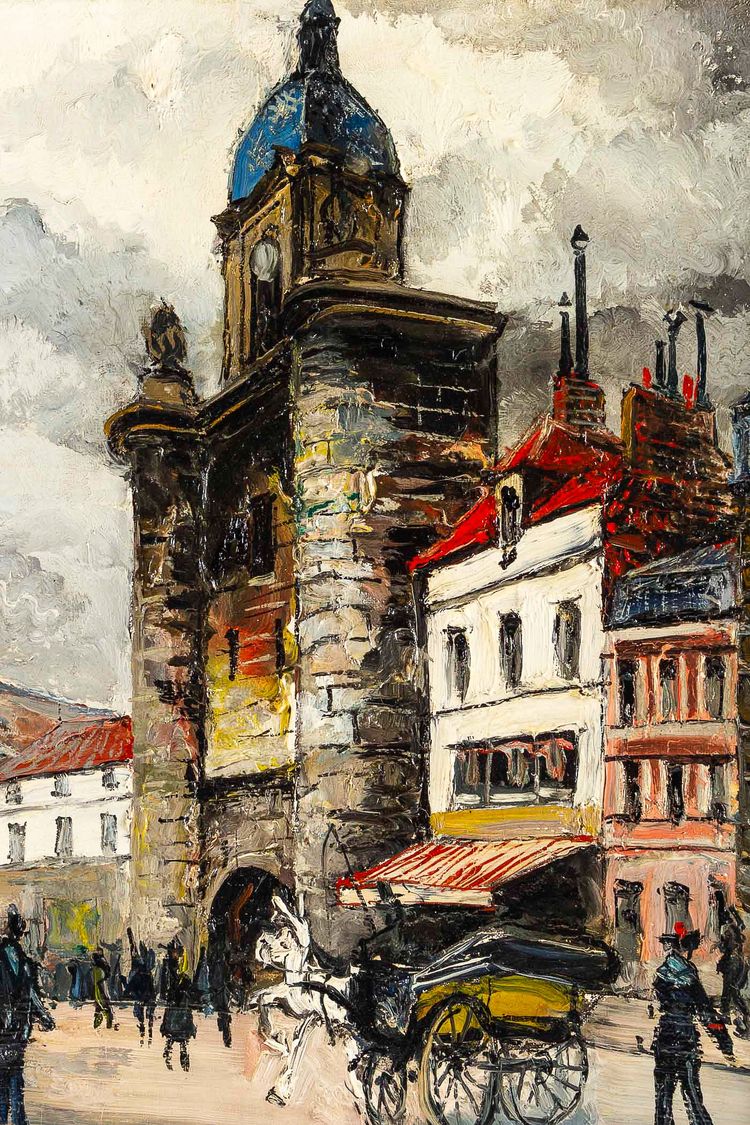 Franck Will (1900-1951) Place de la Grosse Horloge a La Rochelle olio su tela 1925-1930 ca.