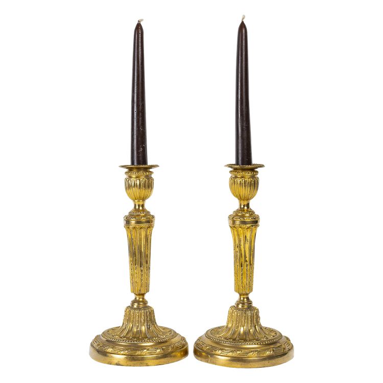 Pair of chiseled gilt bronze candlesticks Louis XVI period circa 1780