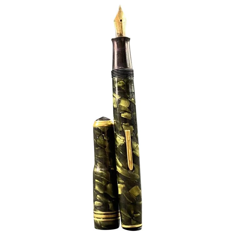 Stylo plume vintage 1940 marbré vert Unic Mondial