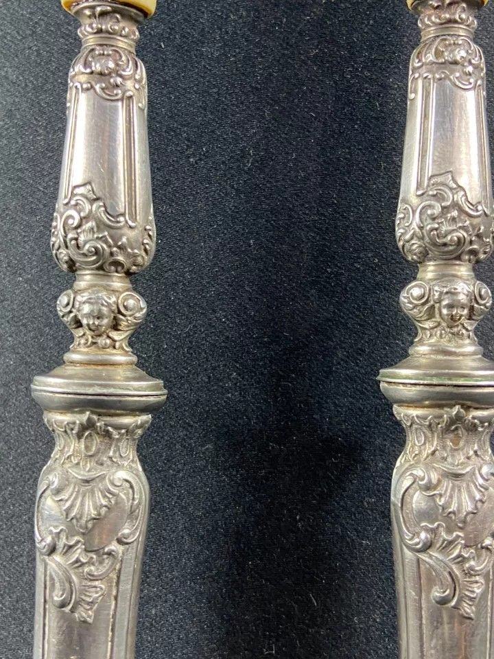 Regency silver salad set with cherubs' heads décor