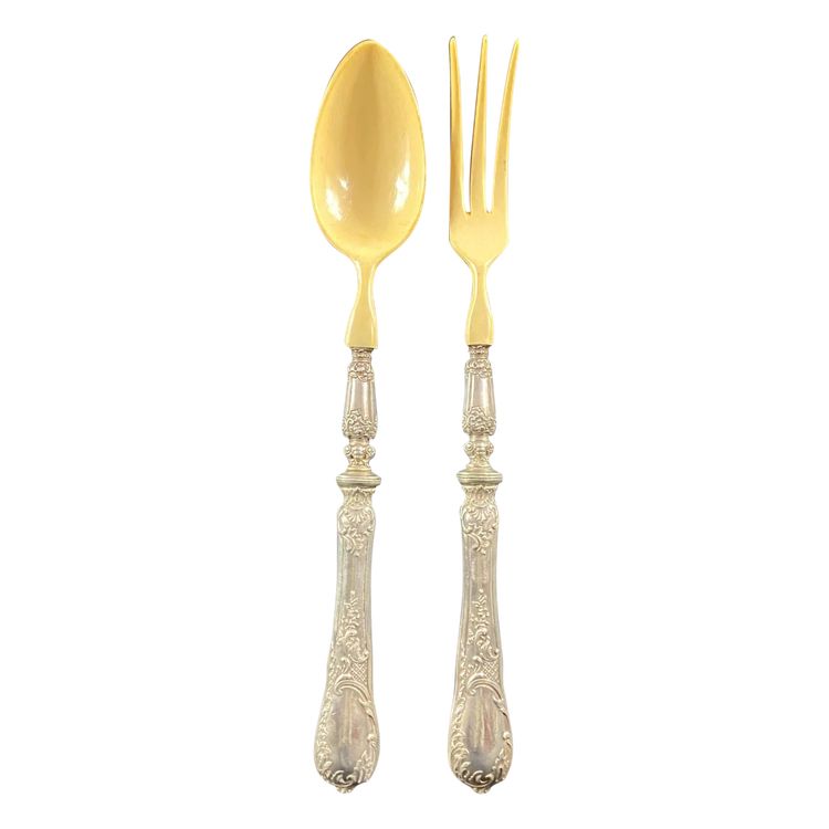 Regency silver salad set with cherubs' heads décor