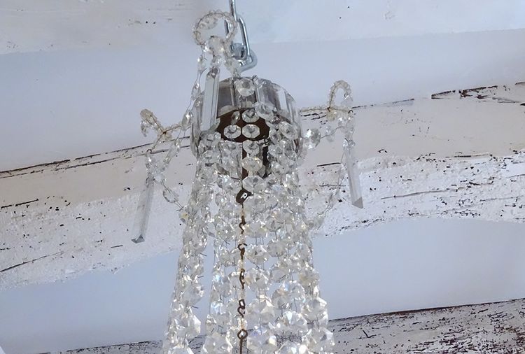 Lampadario Corbeille Cristal Taillé Pampilles Guirlandes XIXème Siècle