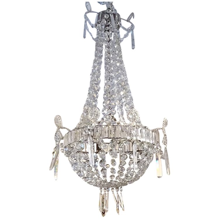 Lampadario Corbeille Cristal Taillé Pampilles Guirlandes XIXème Siècle