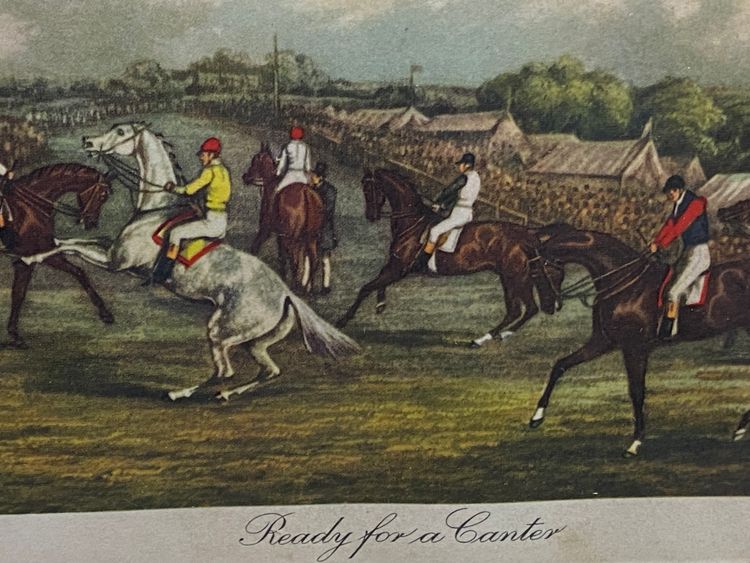 Englischer Stich 19. Jahrhundert Ready for a canter Reiten Pferderennen Pferderennen Pferd