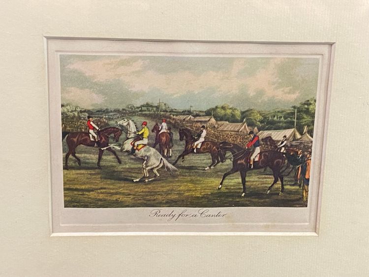 Englischer Stich 19. Jahrhundert Ready for a canter Reiten Pferderennen Pferderennen Pferd