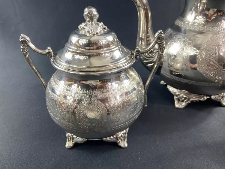 Tea set coffee pot milk jug sugar bowl silver plated Louis XVI