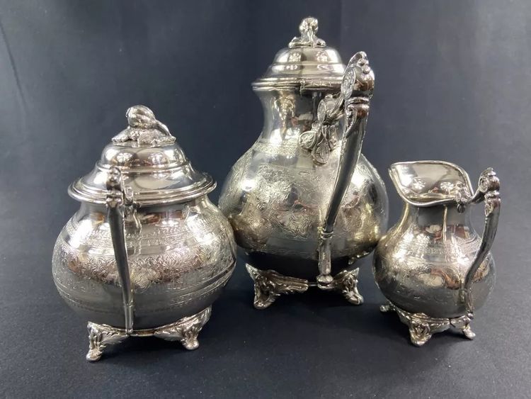 Tea set coffee pot milk jug sugar bowl silver plated Louis XVI