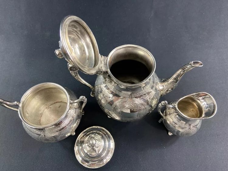 Tea set coffee pot milk jug sugar bowl silver plated Louis XVI