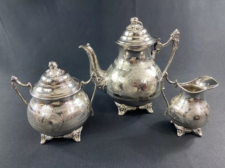Tea set coffee pot milk jug sugar bowl silver plated Louis XVI