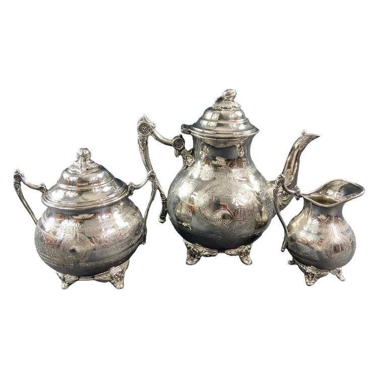 Tea set coffee pot milk jug sugar bowl silver plated Louis XVI