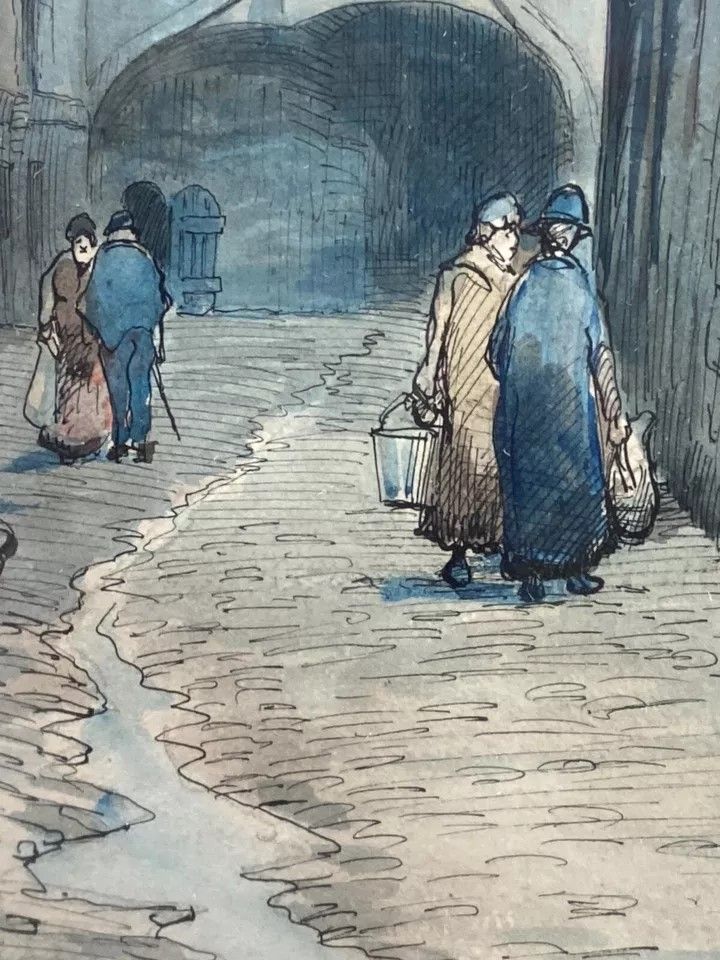 Aquarell signiert Charles Forget 1886-1960 La cour du dragon 1925 Paris VIe