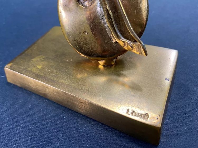 Geschnitztes Subjekt mit Violoncello Violine in Bronze signiert Yves Lohé