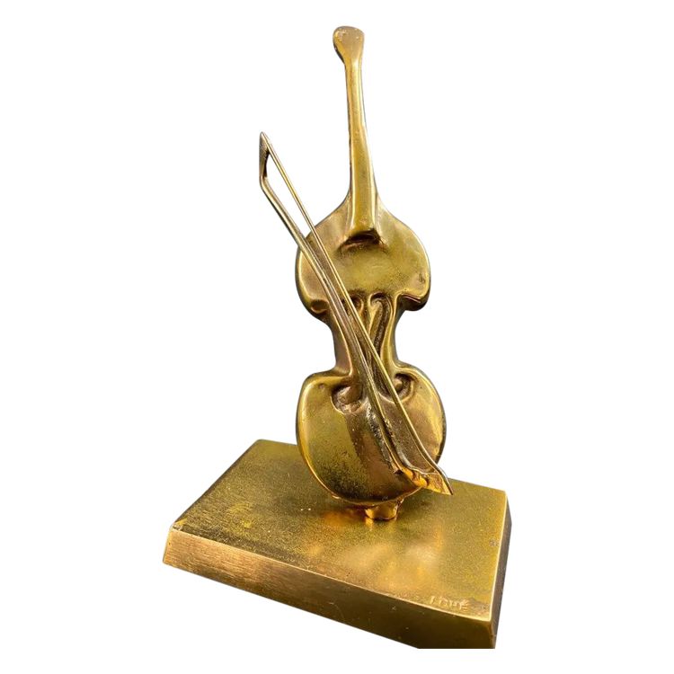 Geschnitztes Subjekt mit Violoncello Violine in Bronze signiert Yves Lohé