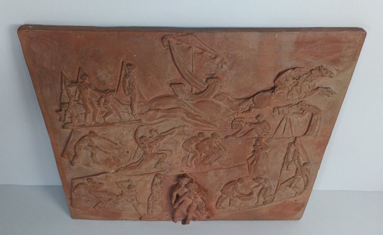 Pascal Boureille (1909-1999) Pannello Art Déco scolpito in terracotta