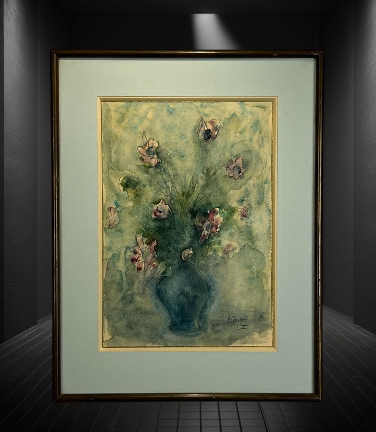 SUPERBE AQUARELLE SOUS VERRE SIGNÉE DE " A COUDERT " LE BOUQUET DE FLEURS "