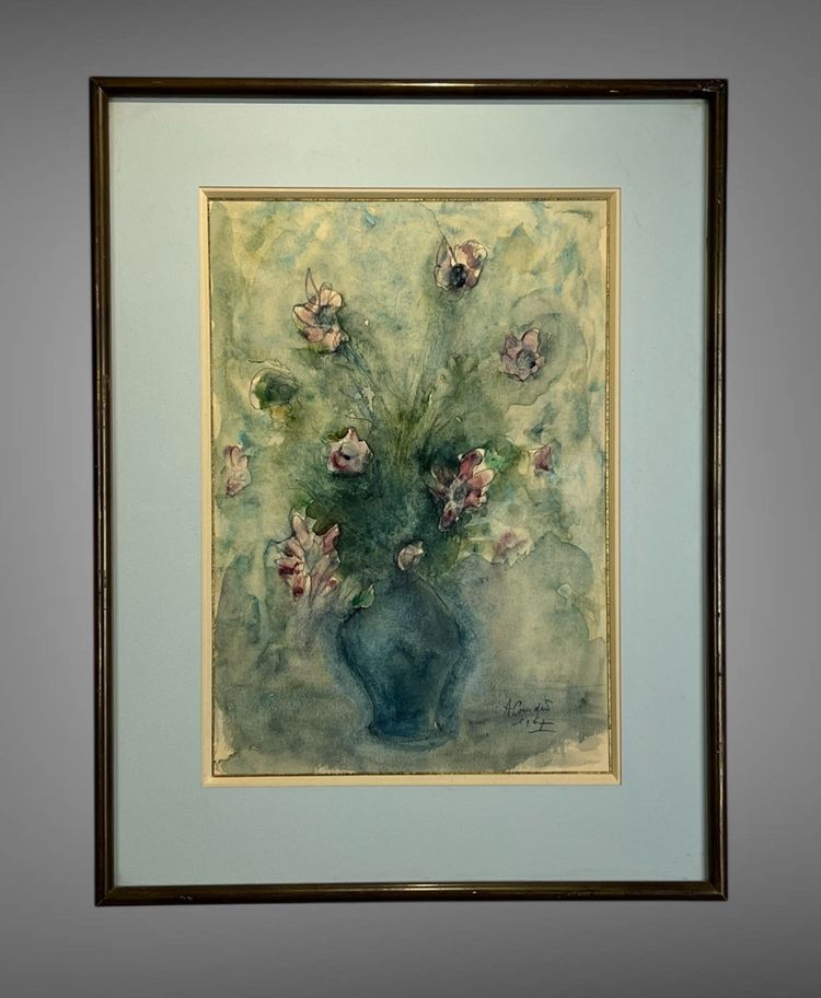 SUPERBE AQUARELLE SOUS VERRE SIGNÉE DE " A COUDERT " LE BOUQUET DE FLEURS "