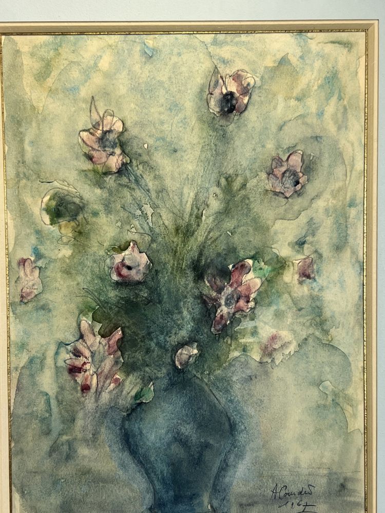 SUPERBE AQUARELLE SOUS VERRE SIGNÉE DE " A COUDERT " LE BOUQUET DE FLEURS "